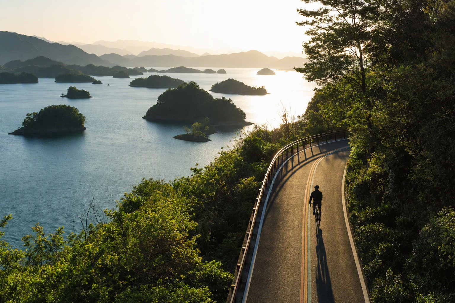 环千岛湖绿道骑行湖景航拍